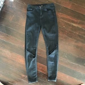 TOPSHOP skinny leg ripped black moto jeans sz 26